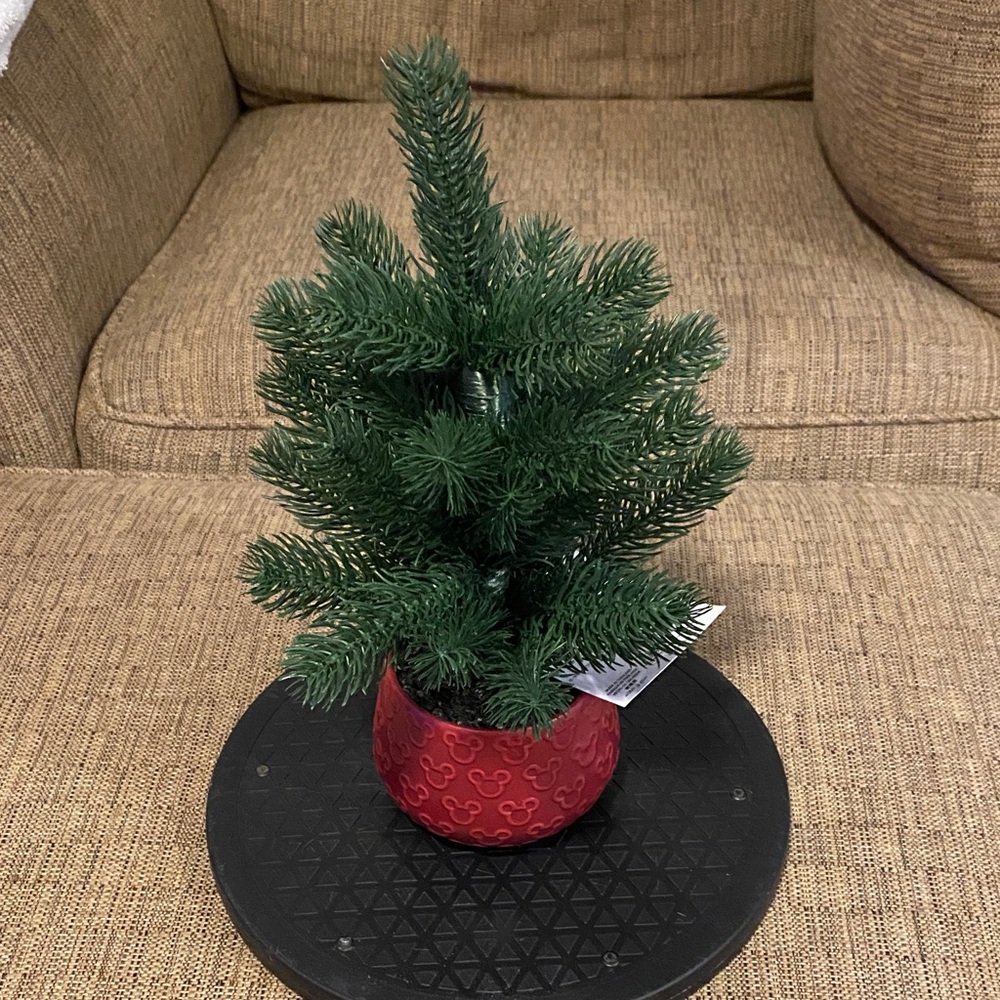 Disney Green Holiday Tree in Red Planter with Mickey heads